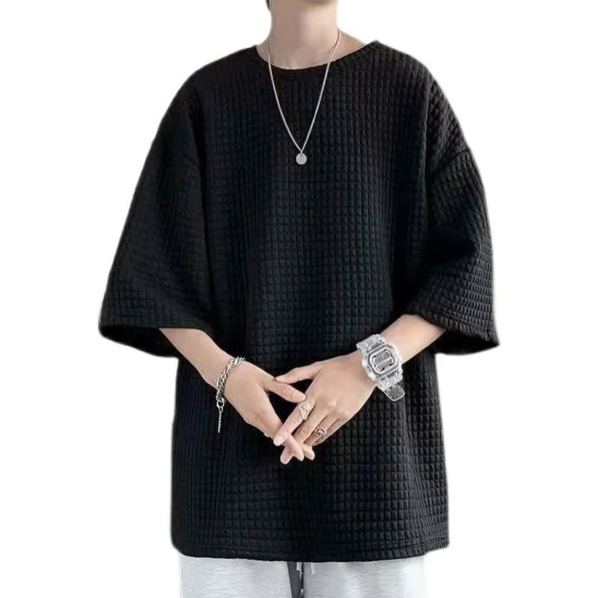 Men's Waffle Knit O-Neck Loose Fit T-Shirt