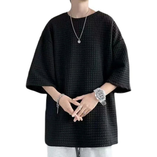 Men's Waffle Knit O-Neck Loose Fit T-Shirt